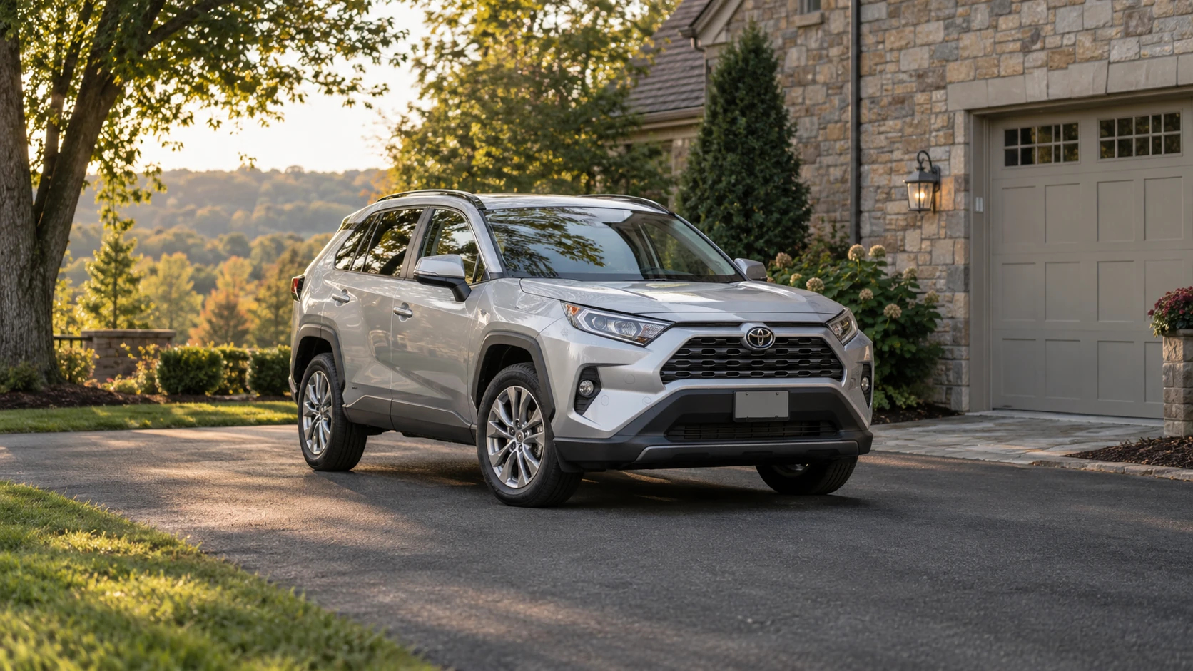 Silver Toyota RAV4 parked in a residential driveway