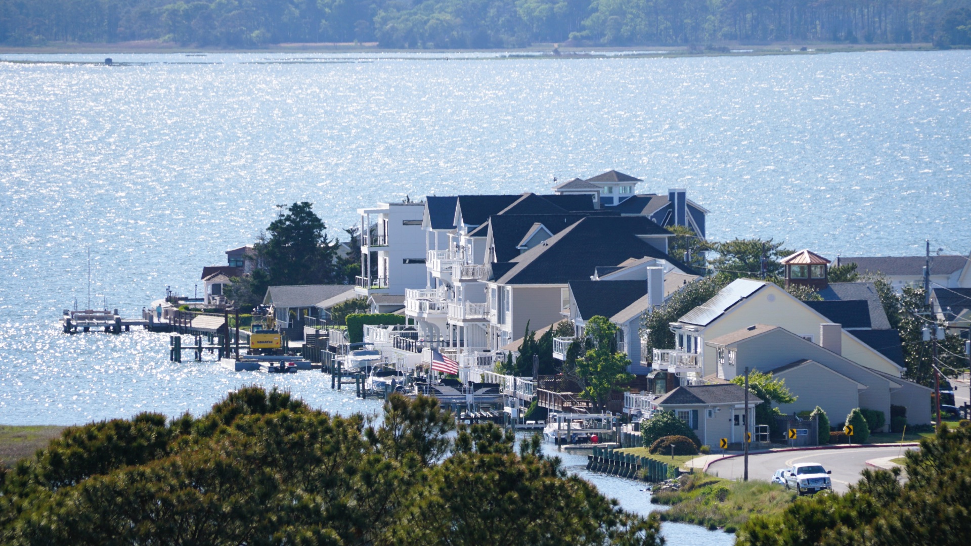 Waterfront residential neighborhood with rental homes and docks