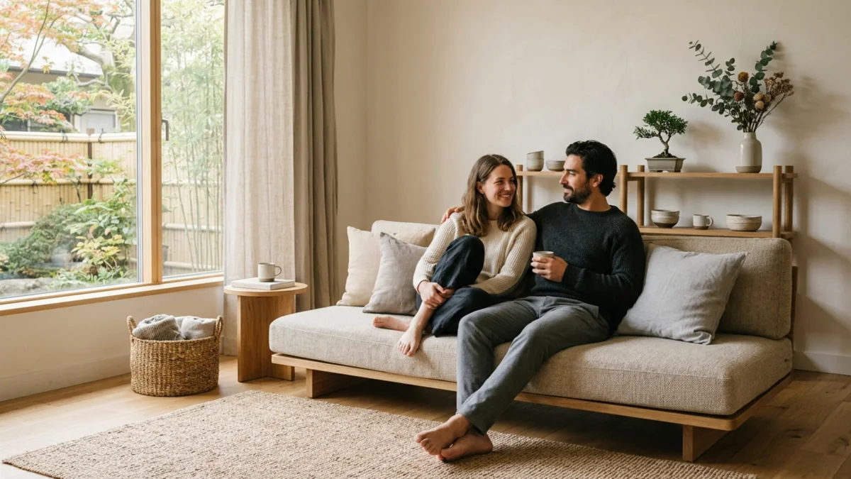 Couple relaxing together on a sofa