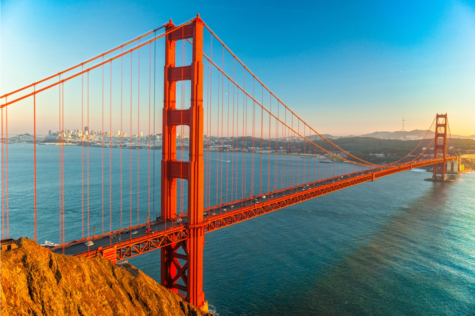 Golden Gate Bridge and the San Francisco skyline in California